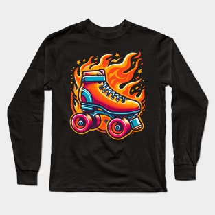 Flaming skate for Roc City Roller Derby Long Sleeve T-Shirt